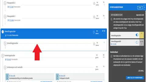 Välj utvecklingstudier i din studieplan steg 3