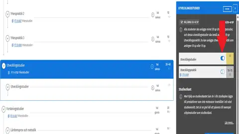 välj in utvecklingsstudier  i din studieplan steg 3
