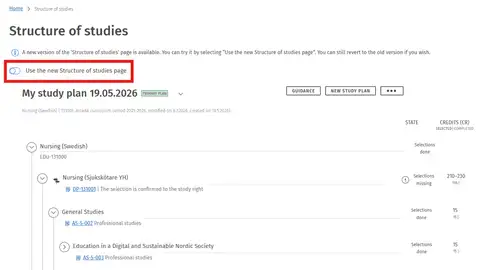 Change to the accessible view of your structure of studies step 2