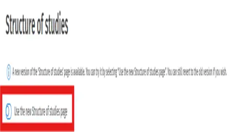 Make sure you have not activated the new Structure of studies - page